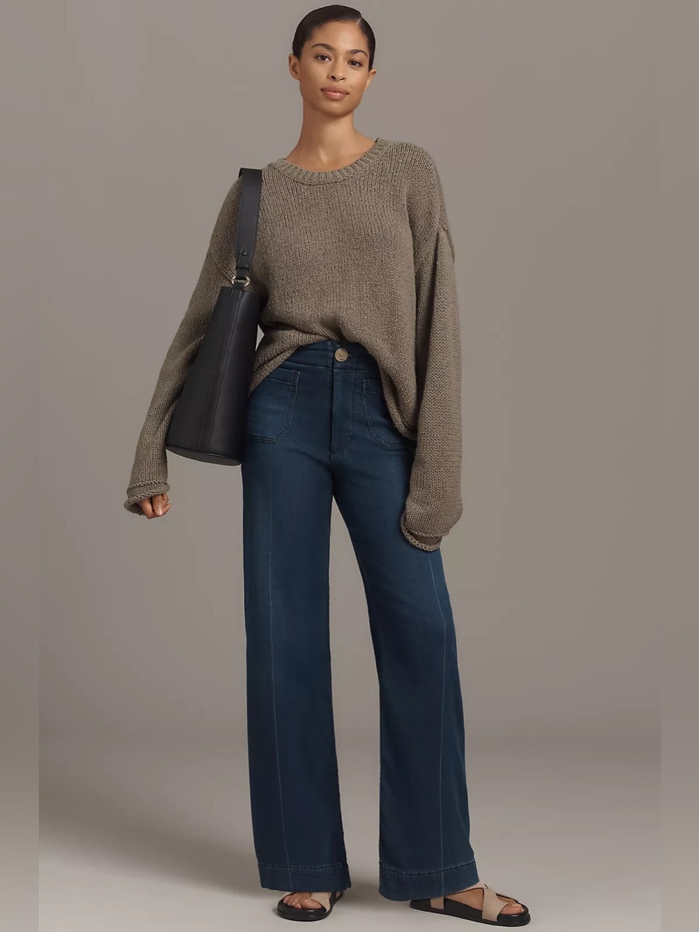NWT Maeve Colette Knit High-Rise Wide-Leg Full-Length Jeans